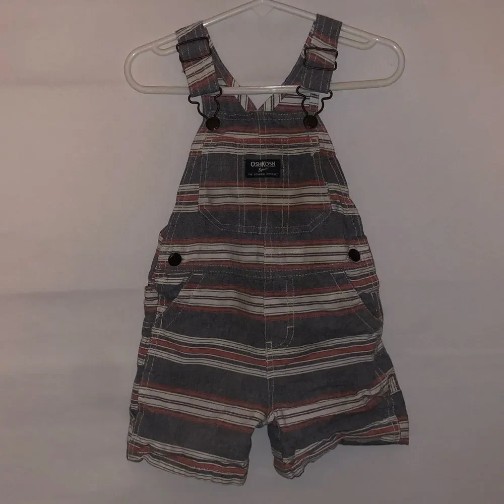 Oshkosh B'Gosh Red & Grey Striped Overalls